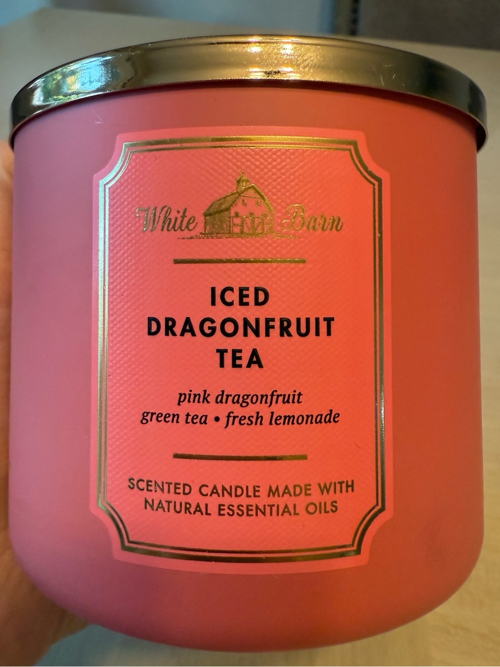 Bath & Body Works White Barn Iced Dragonfruit Tea 3 Wick Scented Candle Pink